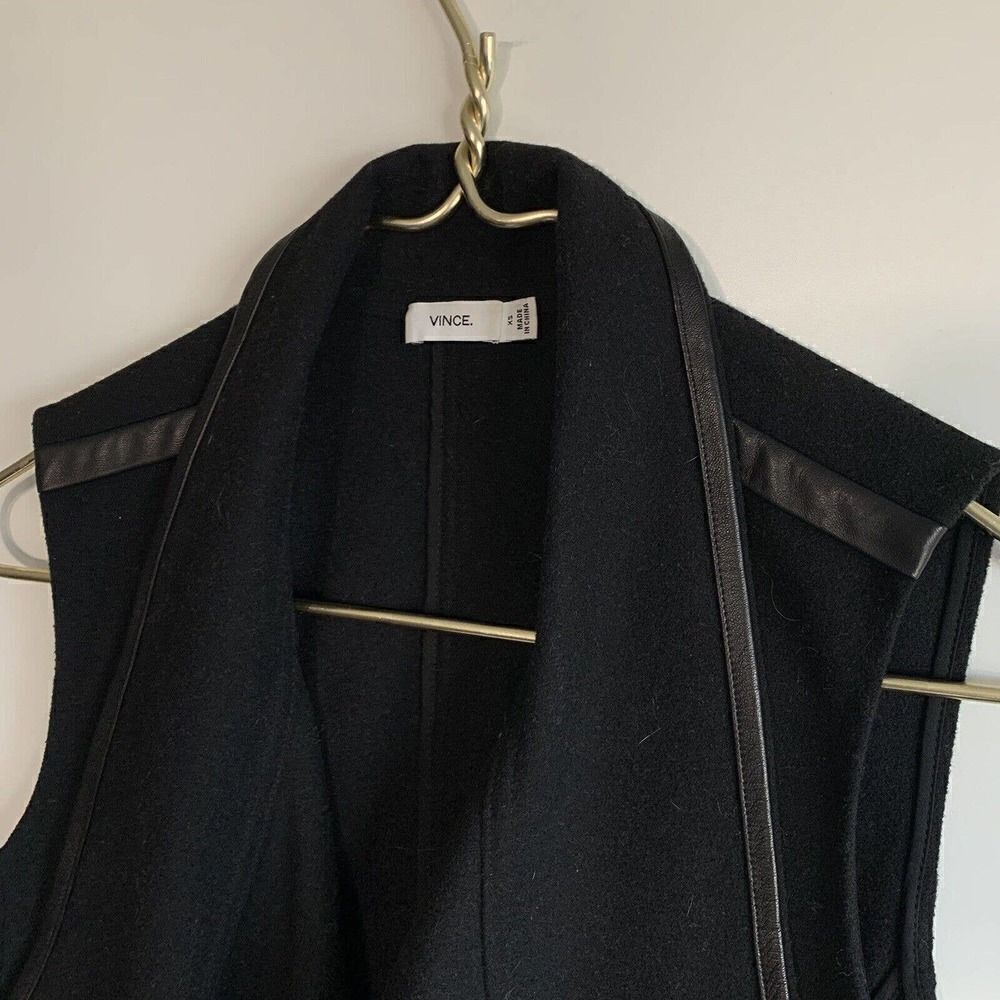 Vince Felted wool Cascading Drape Vest Lamb Leather Trim & Pockets - Picture 4 of 4